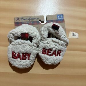 Dearfoams Baby Bear Slippers 6-9 Months White Red Soft Indoor Shoes New